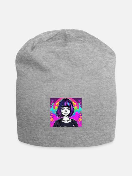 Psychedelic,Emo,Pattern,Color transitions,Vibrant, - Jersey Beanie - heather gray - Front