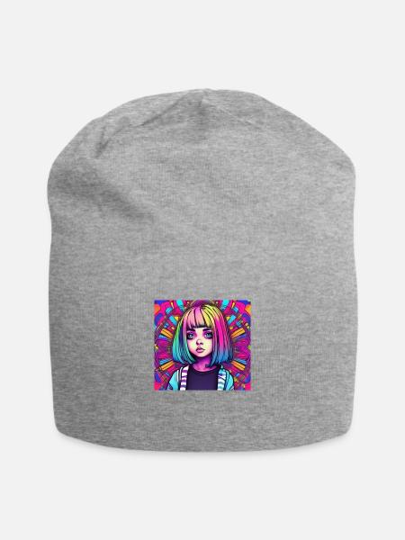 Psychedelic,Emo,Pattern,Color transitions,Vibrant, - Jersey Beanie - heather gray - Front