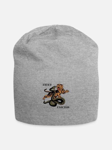 Fight Fascism Tiger Snake Anarchist Antifa - Jersey Beanie - heather gray - Front