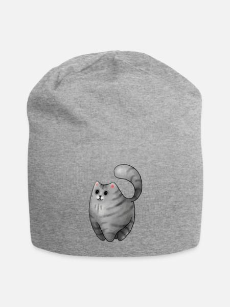 Cheerful Gray Cat - Jersey Beanie - heather gray - Front