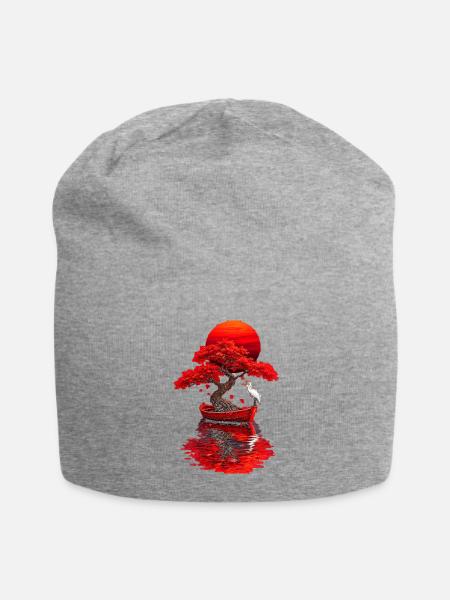 Crimson Bonsai Boat at Sunset - Jersey Beanie - heather gray - Front