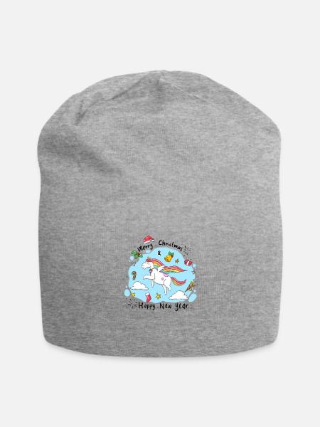 Merry Christmas Happy New Year Unicorn - Jersey Beanie - heather gray - Front