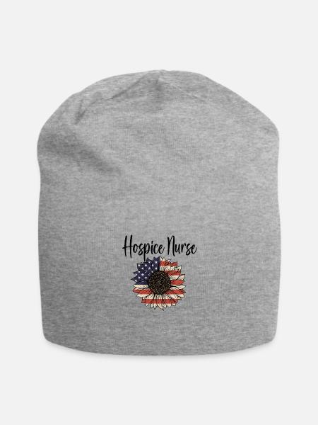 Hospice Nurse Cute Sunflower American Flag - Jersey Beanie - heather gray - Front