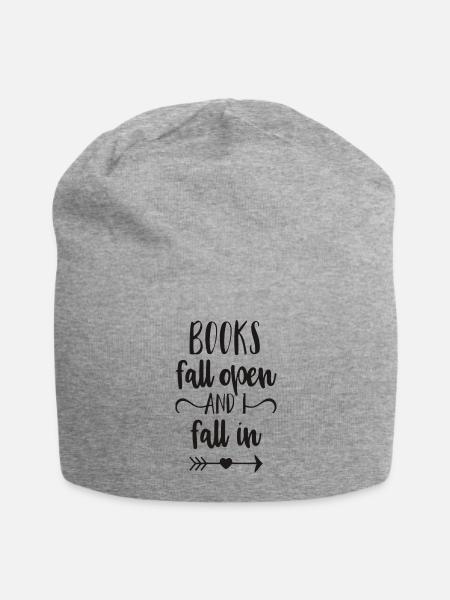 Books Fall Open And I Fall In - Jersey Beanie - heather gray - Front