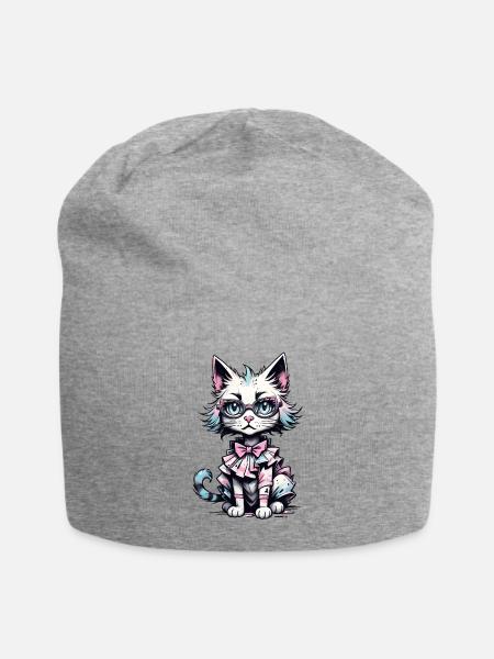 Cool cat with glasses - Jersey Beanie - heather gray