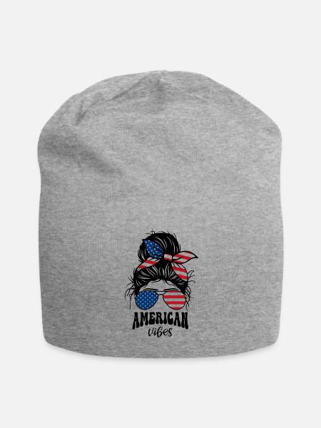 Patriotic American Vibes Illustration - Jersey Beanie - heather gray