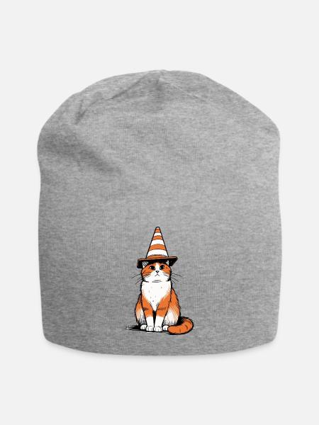 Traffic Cone Cat - Jersey Beanie - heather gray