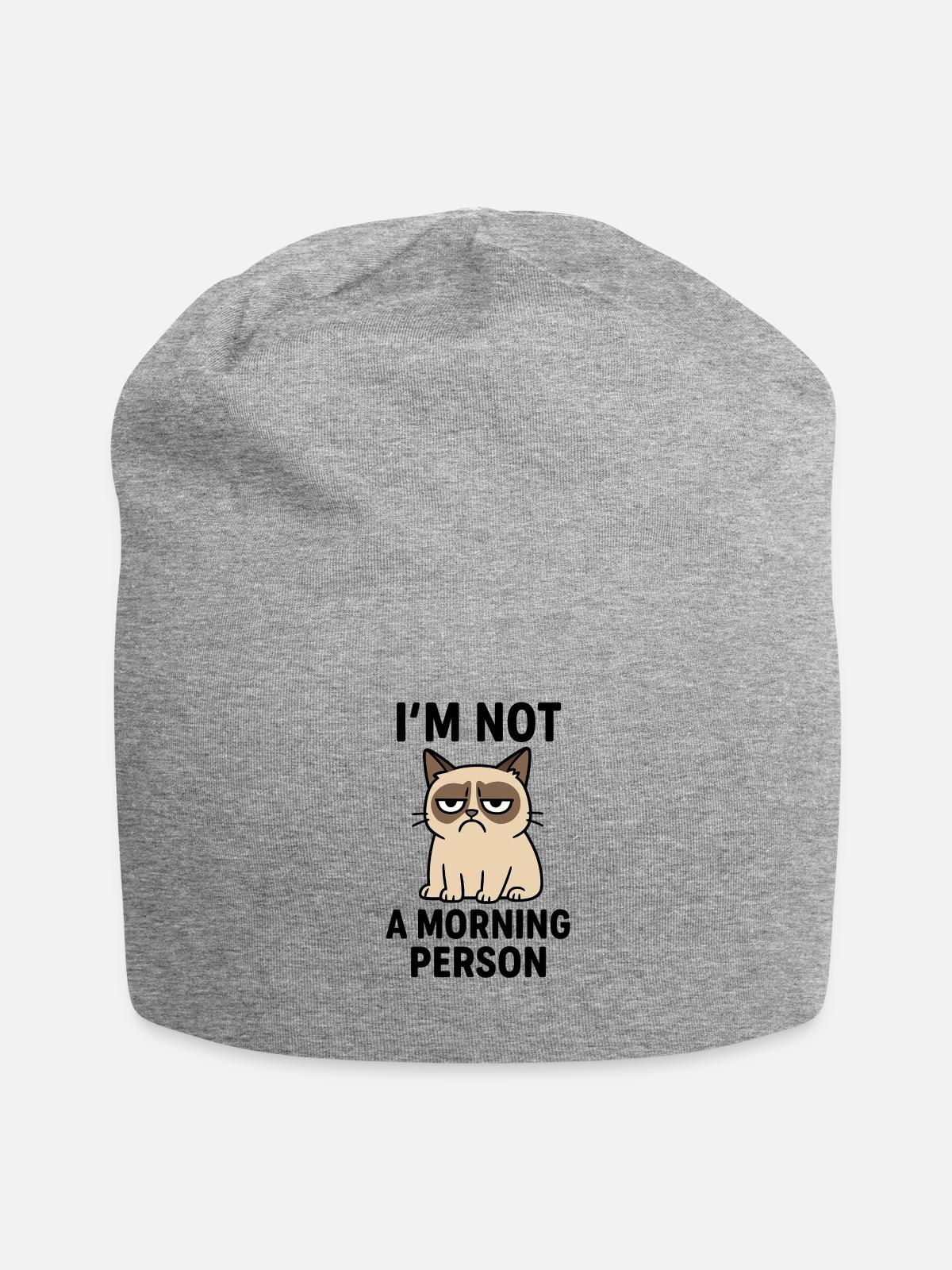 Moody Cat Minimal Meme - Jersey Beanie - heather gray - Front