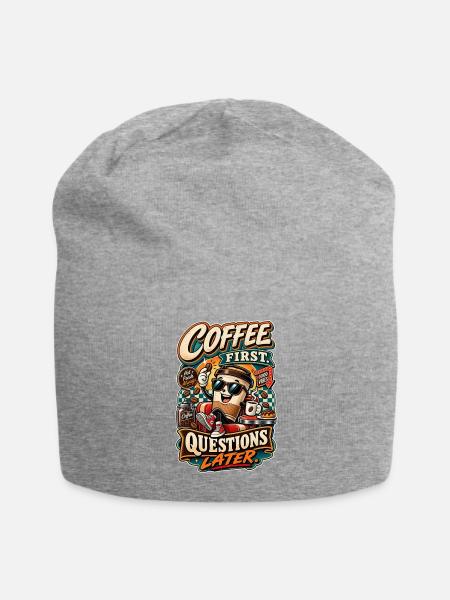 Coffee First Questions Later - Jersey Beanie - heather gray - Front