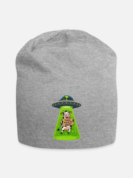 Cow Abduction UFO Escape - Jersey Beanie - heather gray - Front