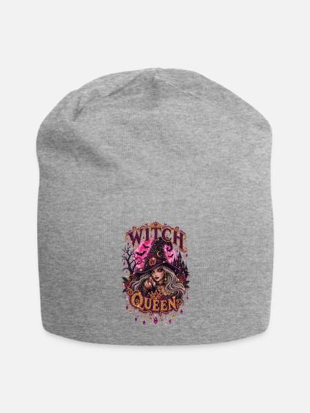 Glam Rhinestone Witch Queen Sparkly Moon Graphic - Jersey Beanie - heather gray - Front