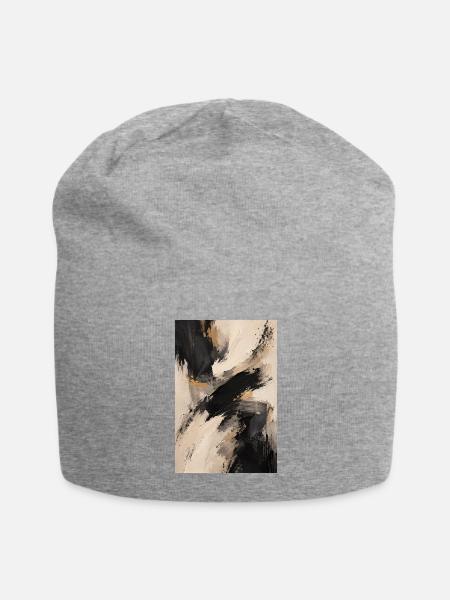 Beige Black Brushstroke Abstract - Jersey Beanie - heather gray - Front