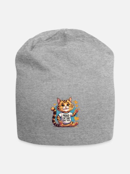 Whiskered Pride Feline Fatherhood Badge - Jersey Beanie - heather gray