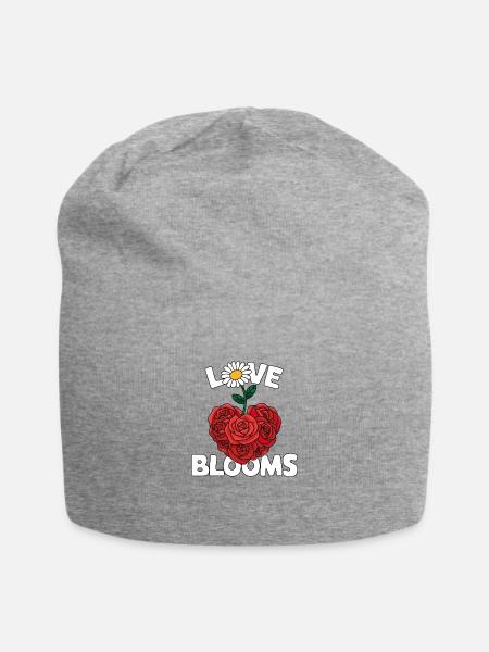 Love Blooms Heart of Roses With Daisy Bloom - Jersey Beanie - heather gray - Front