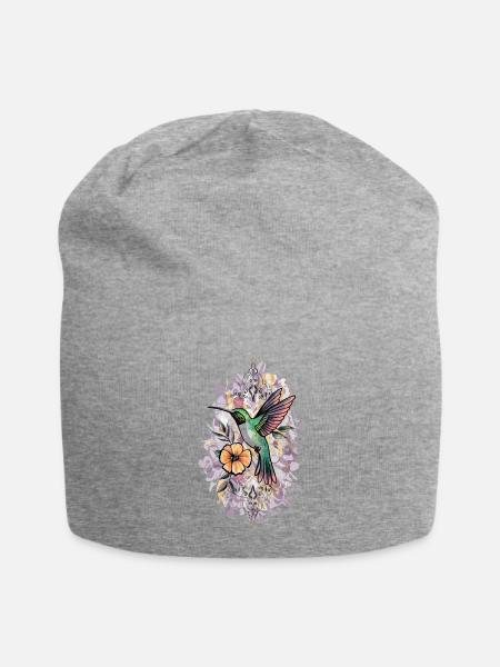 Colorful Hummingbird Bird for Ornithologist - Jersey Beanie - heather gray - Front