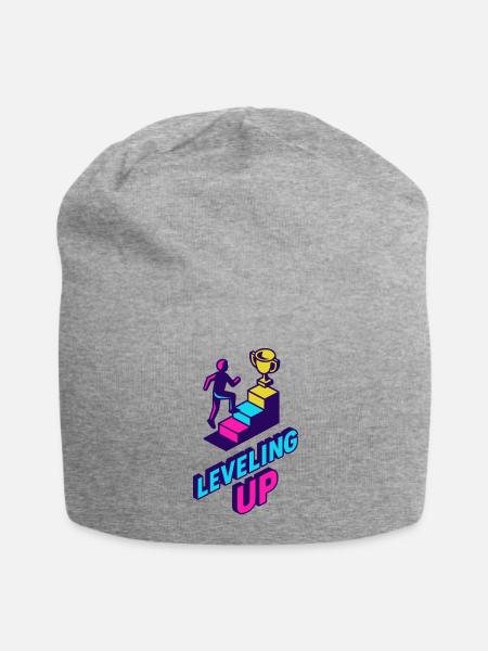 Leveling Up • Neon Isometric Gamer Design - Jersey Beanie - heather gray - Front