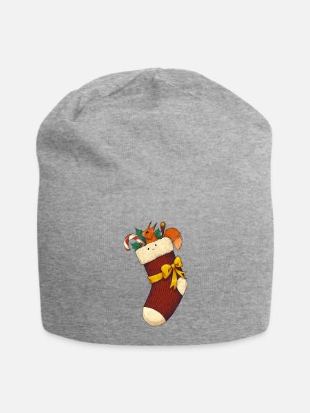 Squirrel In Santa s Christmas Sock - Jersey Beanie - heather gray - Front