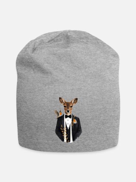 Elegant Deer in a Tuxedo with Birds - Jersey Beanie - heather gray - Front