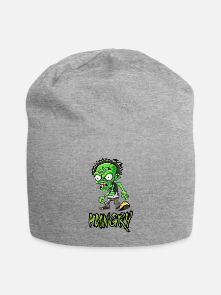 Funny Little Green Zombie Illustration- - Jersey Beanie - heather gray - Front