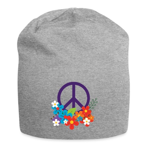 Hippie Peace Design With Flowers - Jersey Beanie