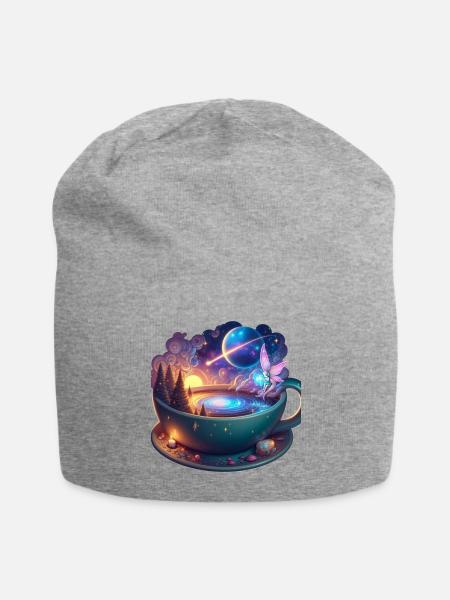 Cosmic Tea Cup Dreamscape - Jersey Beanie - heather gray