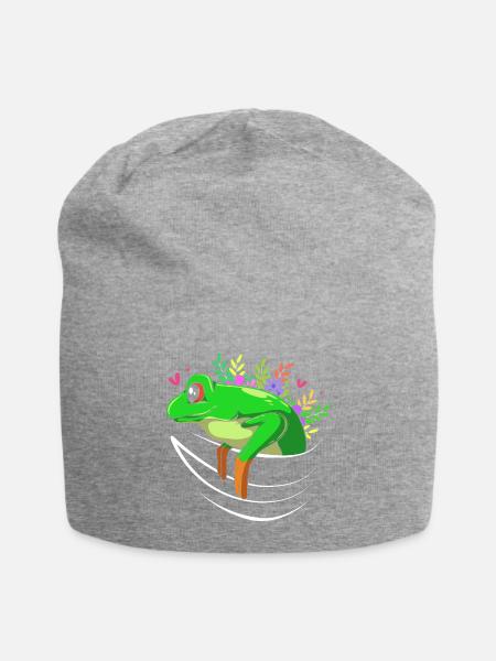 Red Eyed Tree Amphibian Frog Flower - Jersey Beanie - heather gray - Front