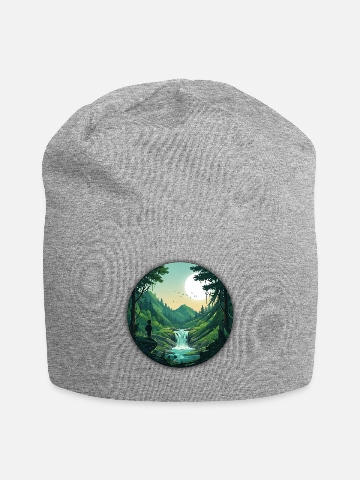 Moonlit Forest Valley - Jersey Beanie - heather gray - Front