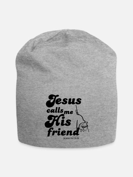 Jesus Calls Me His Friend - Black Text - Jersey Beanie - heather gray