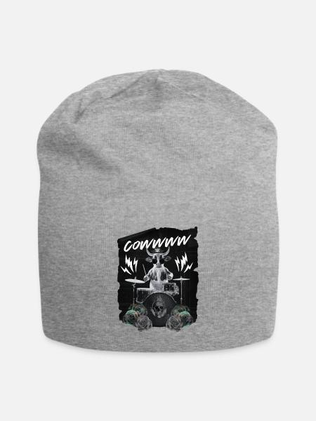 Cow Drum Skull Roses Rock - Jersey Beanie - heather gray - Front