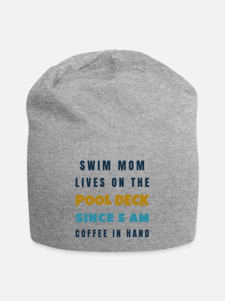Swim Mom Lives On The Pool Deck - Swimming Gift - Jersey Beanie - heather gray - Front