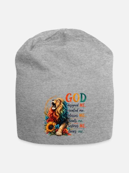 Divine Lion: God Designed Me - Jersey Beanie - heather gray - Front