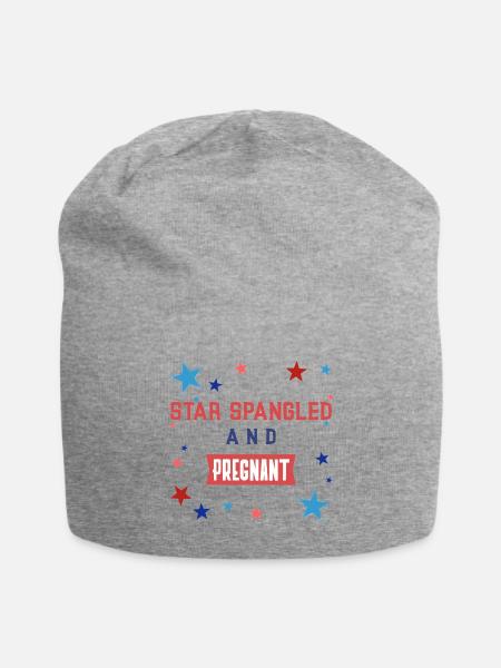 4th of July Pregnancy Star Spangled and Pregnant - Jersey Beanie - heather gray - Front