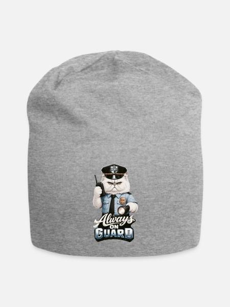 Always On Guard - Persian Security Cat - Jersey Beanie - heather gray - Front