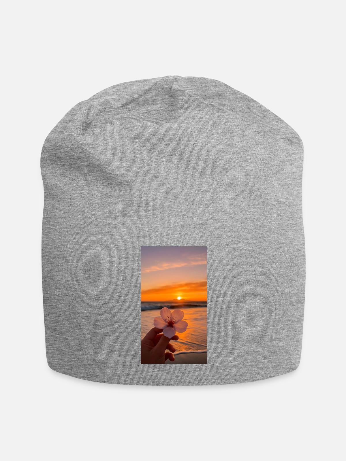 Sunset Blossom Shore - Jersey Beanie - heather gray - Front