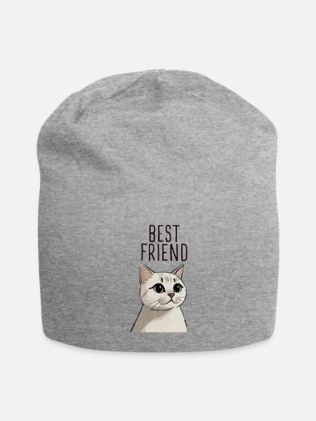 Best Friend Cat Portrait - Jersey Beanie - heather gray