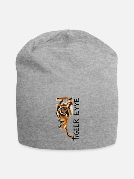 Tiger Embroidered Patch Fierce Eyes - Jersey Beanie - heather gray - Front