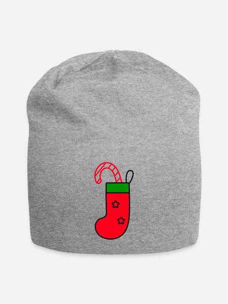 christmas sock with candy cane - Jersey Beanie - heather gray - Front
