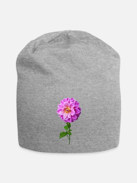 Pink Dahlia With Dew - Jersey Beanie - heather gray
