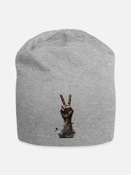 Lava Victory Hand - 3D Peace Symbol Art - Jersey Beanie - heather gray - Front