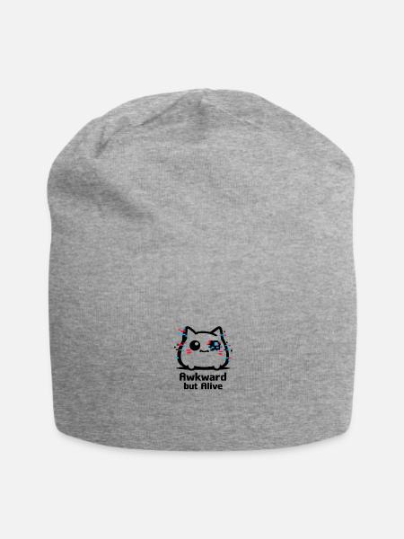 Glitch Cat Meme- Awkward but Alive - Jersey Beanie - heather gray - Front