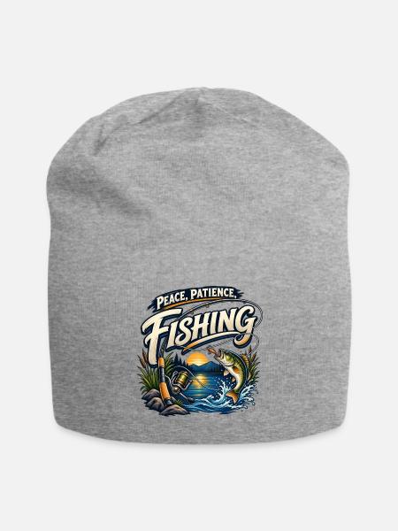 Peace Patience Fishing - Jersey Beanie - heather gray - Front