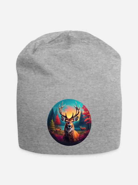 King of Deer Grazing in Meadow - Jersey Beanie - heather gray - Front