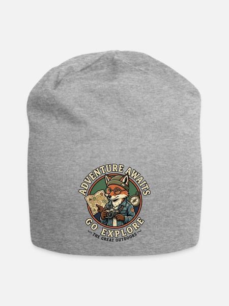 Adventure Awaits Go Explore Retro Fox Explorer Out - Jersey Beanie - heather gray - Front