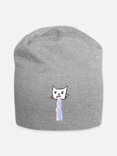rainbow puke cat animal cute funny - Jersey Beanie - heather gray - Front