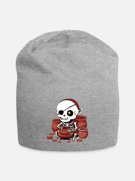 Skeleton Pirate Pottery Studio - Jersey Beanie - heather gray - Front