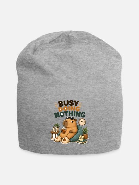 Busy Doing Nothing Capybara Tee - Jersey Beanie - heather gray - Front
