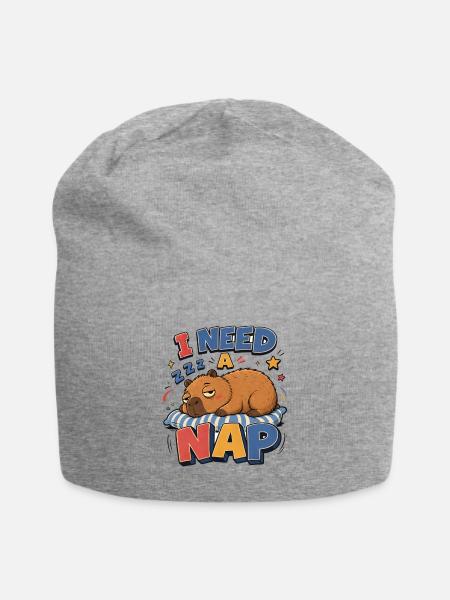 Nap Time Capybara - Jersey Beanie - heather gray - Front