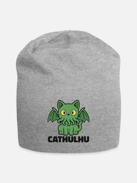 Cathulhu: Green Cute Cthulhu and Cat Mashup - Jersey Beanie - heather gray - Front