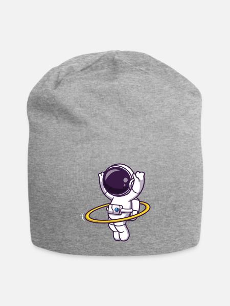 Cute Astronaut Playing Hula Hoop Cartoon - Jersey Beanie - heather gray - Front