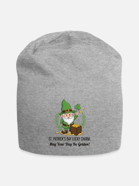 St. Patrick's Day Lucky Charm Golden Day  - Jersey Beanie - heather gray - Front